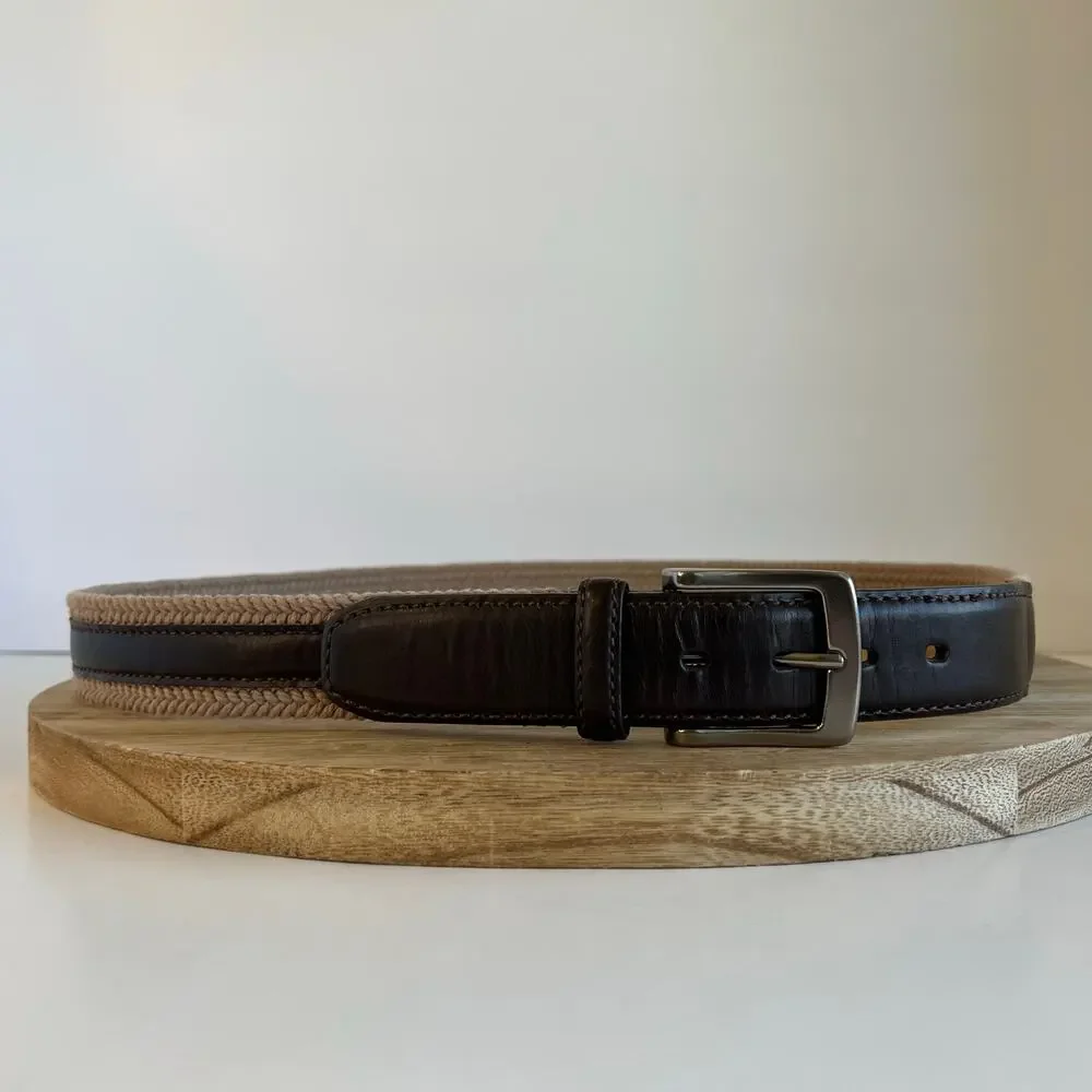 Columbia 90s Brown Genuine Leather Natural Fiber Woven Belt Size XL